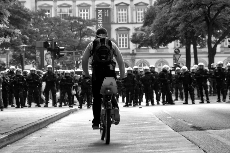 Cyclist and Police, Hamburg, Germany
